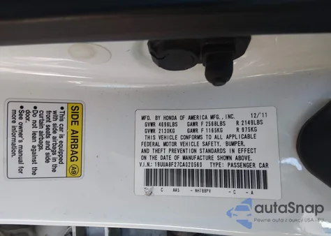 2012 Acura Tl 3.5 из США, поврежденный, VIN 19UUA8F27CA020560
